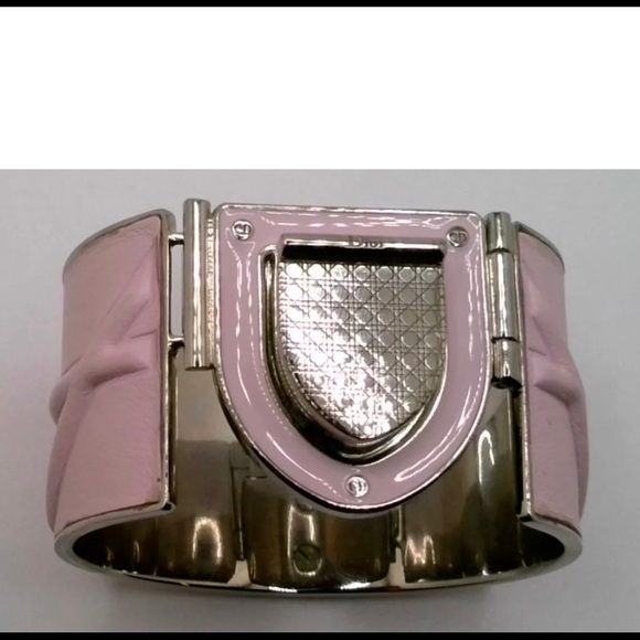 DIOR 💯% authentic diorama pink metal/leather cuff - Picture 2 of 13
